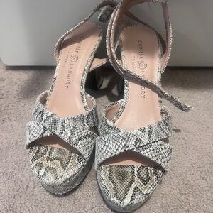 Chinese Laundry Snake-Print Platform Sandals in Black and White